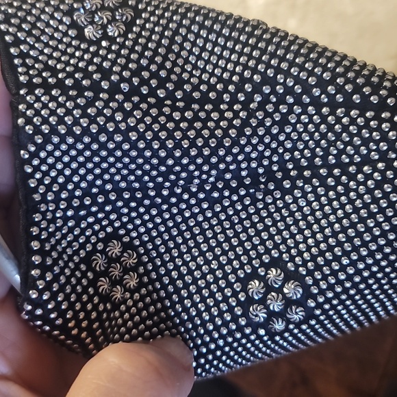 Vintage Elegant Black Silver Beaded clutch Handbag purse evening bag - Picture 5 of 5